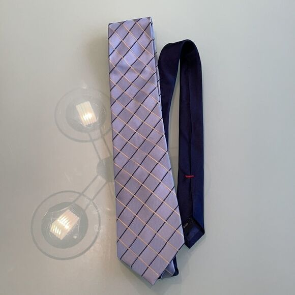 Tommy Hilfiger tie light blue navy gold check 100% silk 3.25 inches wide - Picture 5 of 5